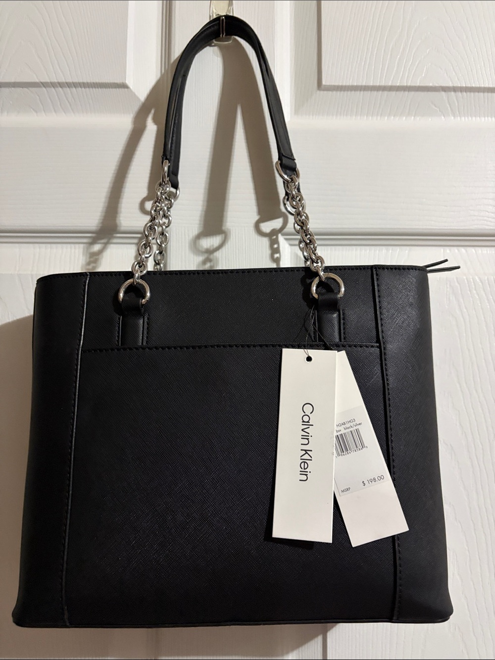 Calvin Klein Black Tote with Silver Chain Handles - Picture 4 of 16
